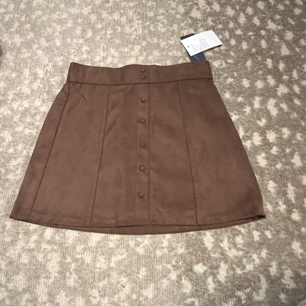 Girls Brown Button-Front Light Suede Skirt